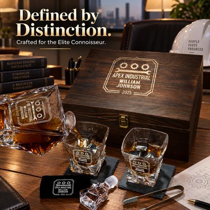Manufacturing Company Gifts – Rocks Decanter Set with 2 Glasses, 8 Whiskey Cubes & Wooden Box – image 18