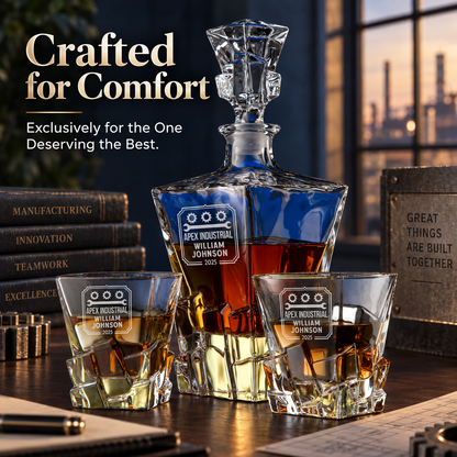 Manufacturing Company Gifts – Rocks Decanter Set with 2 Glasses, 8 Whiskey Cubes & Wooden Box – image 20