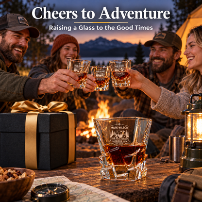 Gift for Outdoorsmen – Rocks Decanter Set with 2 Glasses, 8 Whiskey Cubes & Wooden Box – image 05