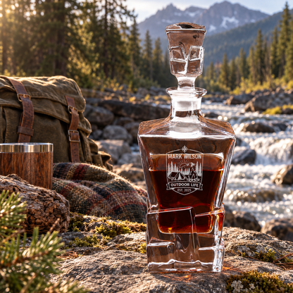 Gift for Outdoorsmen – Rocks Decanter Set with 2 Glasses, 8 Whiskey Cubes & Wooden Box – image 06
