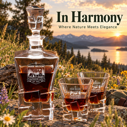 Gift for Outdoorsmen – Rocks Decanter Set with 2 Glasses, 8 Whiskey Cubes & Wooden Box – image 14