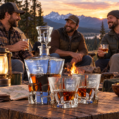 Gift for Outdoorsmen – Rocks Decanter Set with 2 Glasses, 8 Whiskey Cubes & Wooden Box – image 17