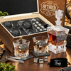 Retirement Gift – Rocks Decanter Set with 2 Glasses, 8 Whiskey Cubes & Wooden Box
