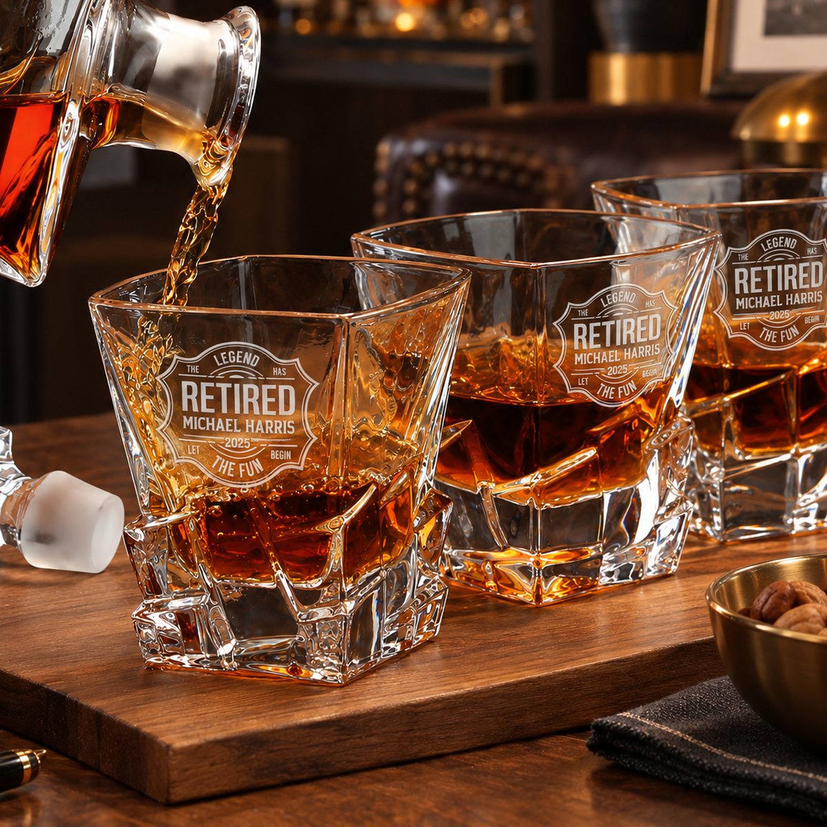 Retirement Gift – Rocks Decanter Set with 2 Glasses, 8 Whiskey Cubes & Wooden Box product image