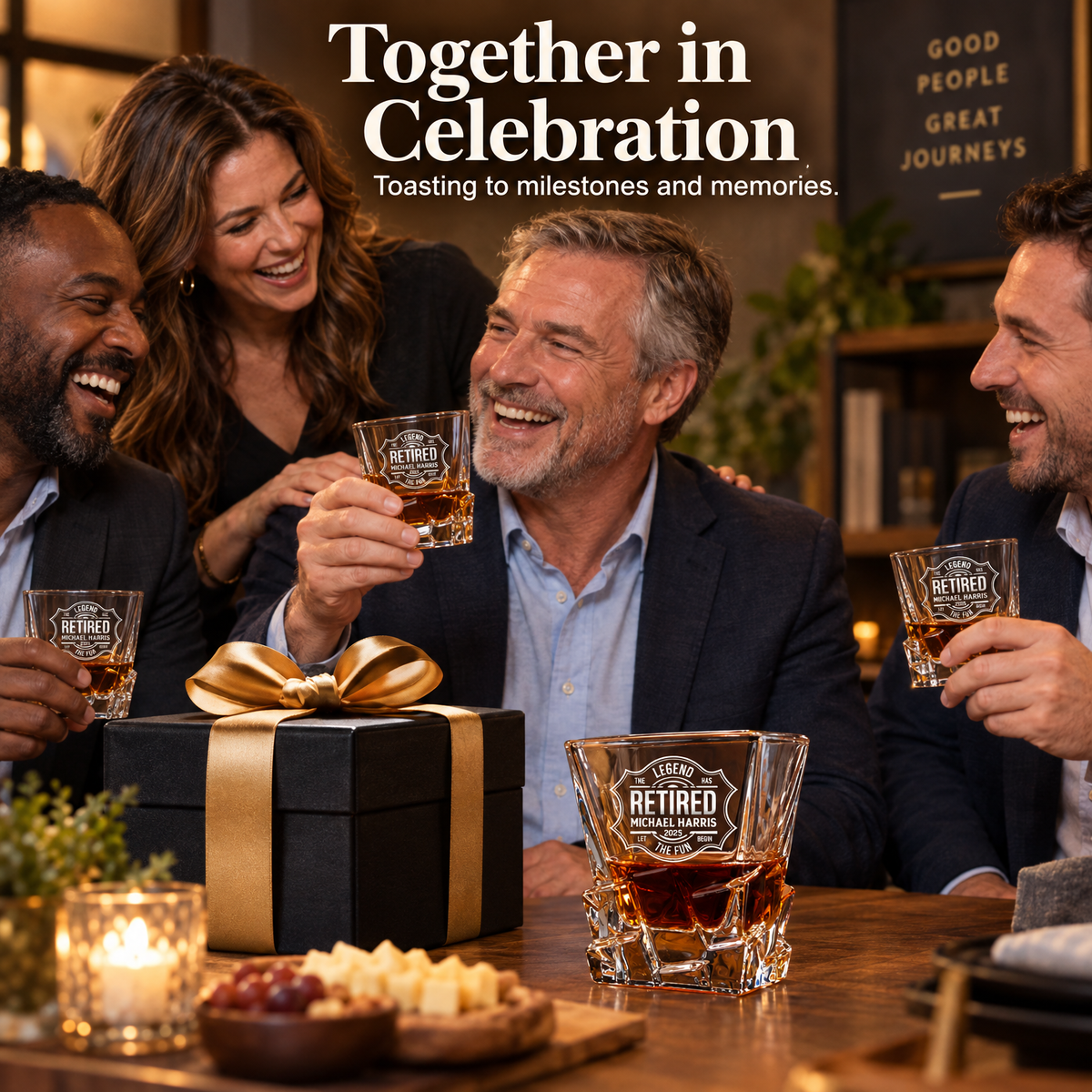 Retirement Gift – Rocks Decanter Set with 2 Glasses, 8 Whiskey Cubes & Wooden Box product image