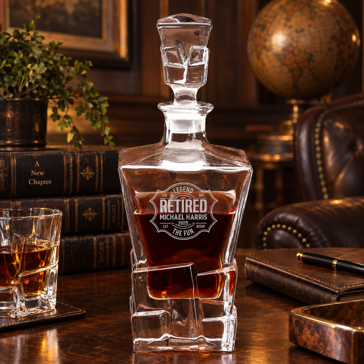 Retirement Gift – Rocks Decanter Set with 2 Glasses, 8 Whiskey Cubes & Wooden Box product image