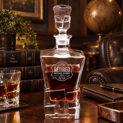 Retirement Gift – Rocks Decanter Set with 2 Glasses, 8 Whiskey Cubes & Wooden Box – image 06