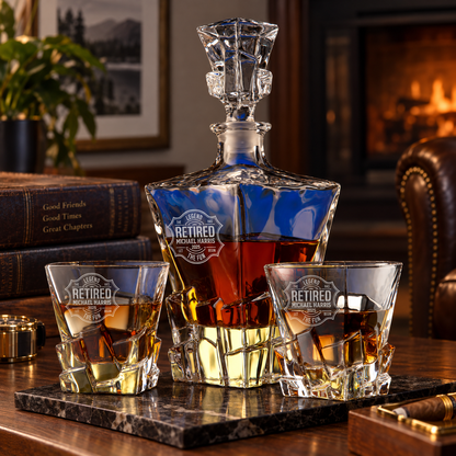 Retirement Gift – Rocks Decanter Set with 2 Glasses, 8 Whiskey Cubes & Wooden Box – image 10