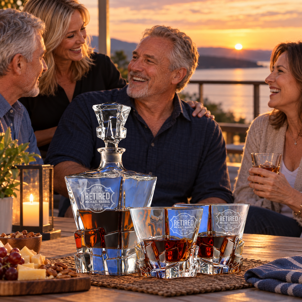 Retirement Gift – Rocks Decanter Set with 2 Glasses, 8 Whiskey Cubes & Wooden Box – image 17