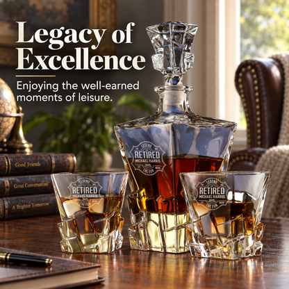 Retirement Gift – Rocks Decanter Set with 2 Glasses, 8 Whiskey Cubes & Wooden Box – image 20