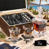 Travel & Hospitality Company Gifts – Rocks Decanter Set with 2 Glasses, 8 Whiskey Cubes & Wooden Box