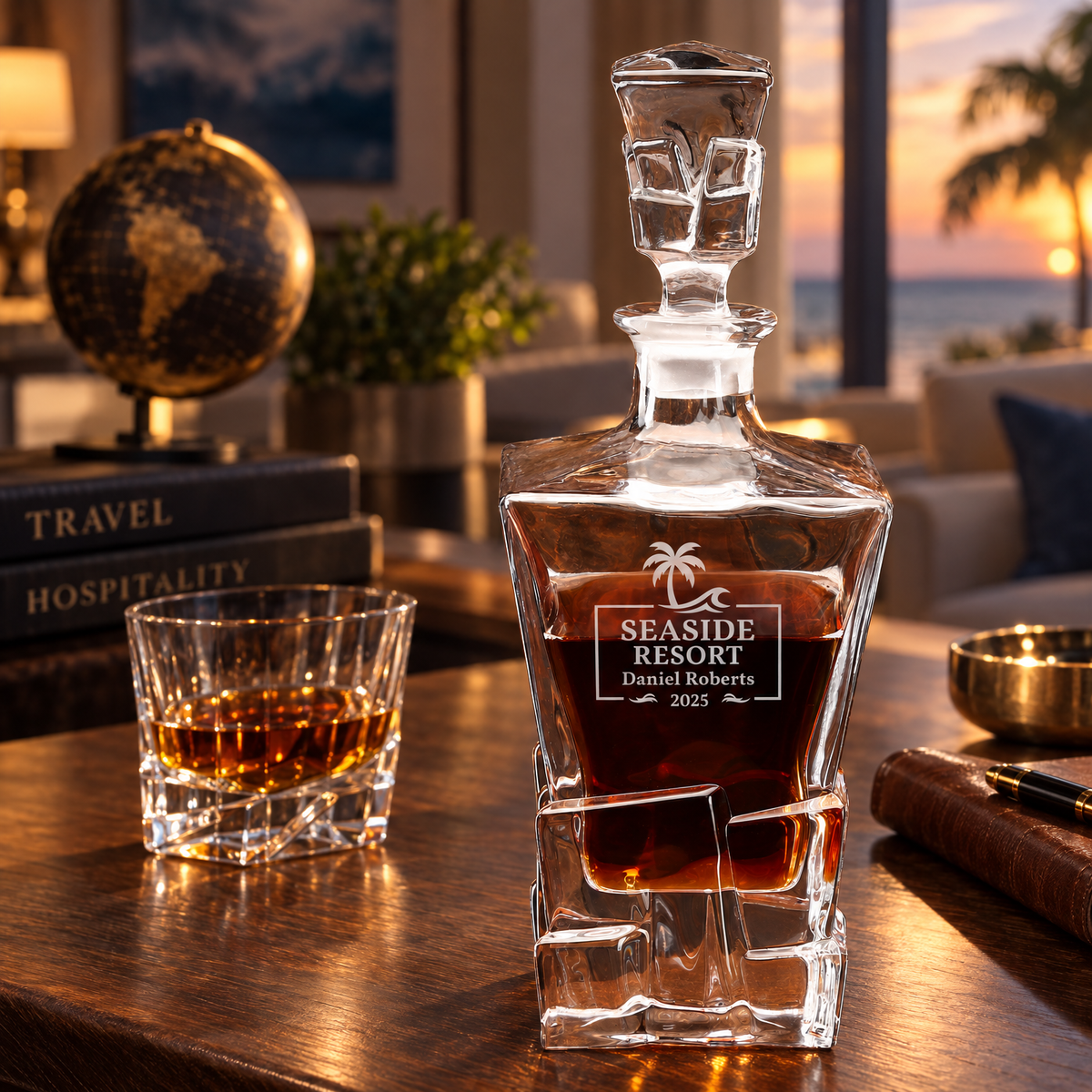 Travel & Hospitality Company Gifts – Rocks Decanter Set with 2 Glasses, 8 Whiskey Cubes & Wooden Box – image 06