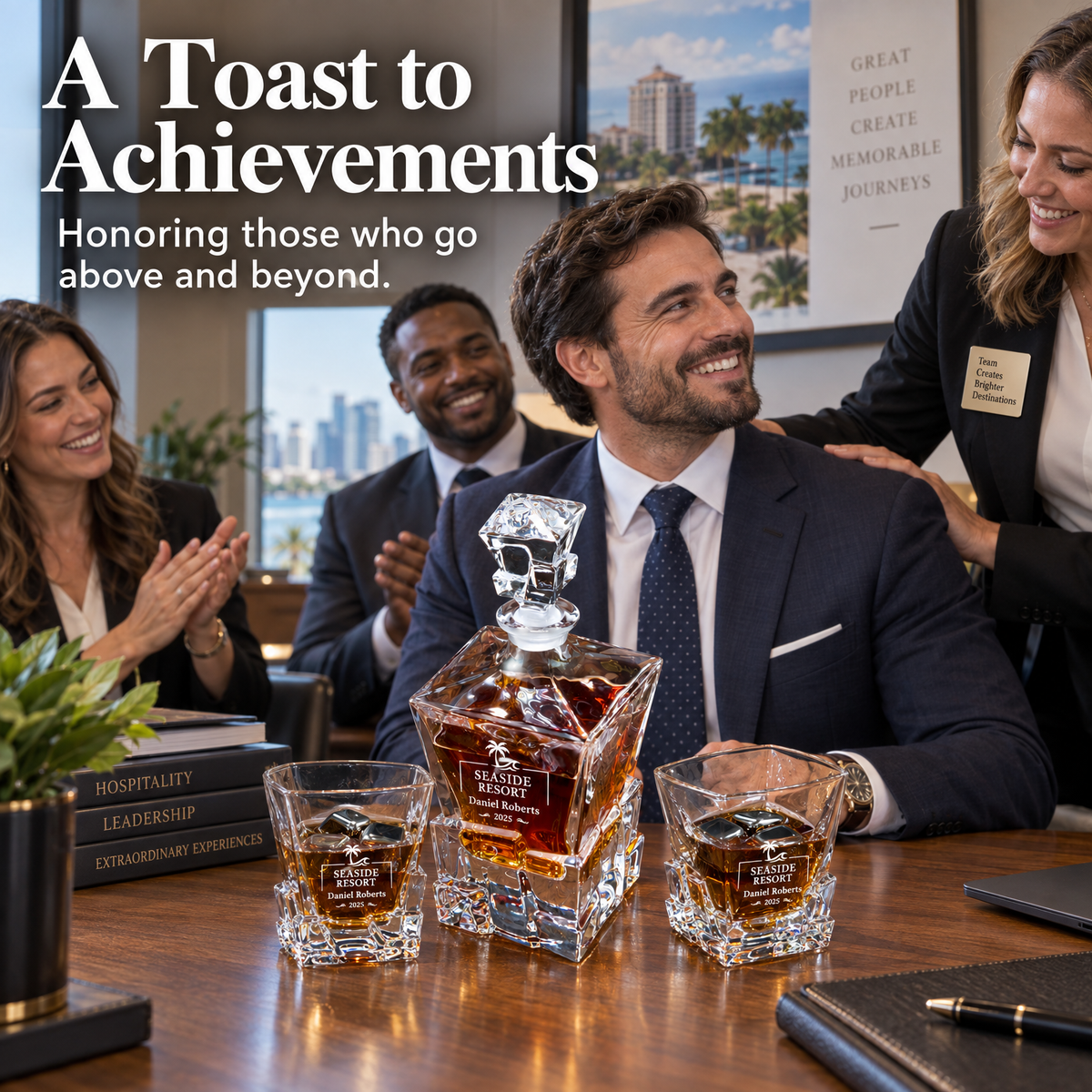 Travel & Hospitality Company Gifts – Rocks Decanter Set with 2 Glasses, 8 Whiskey Cubes & Wooden Box product image