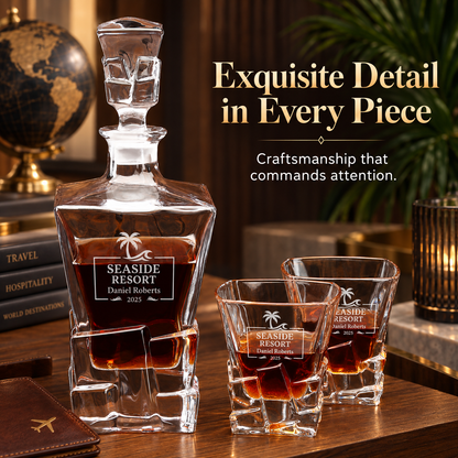 Travel & Hospitality Company Gifts – Rocks Decanter Set with 2 Glasses, 8 Whiskey Cubes & Wooden Box – image 14