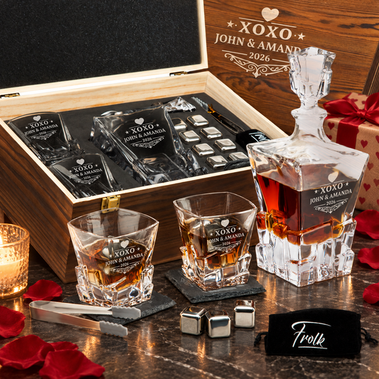 Valentine's Day Gift – Rocks Decanter Set with 2 Glasses, 8 Whiskey Cubes & Wooden Box – image 01