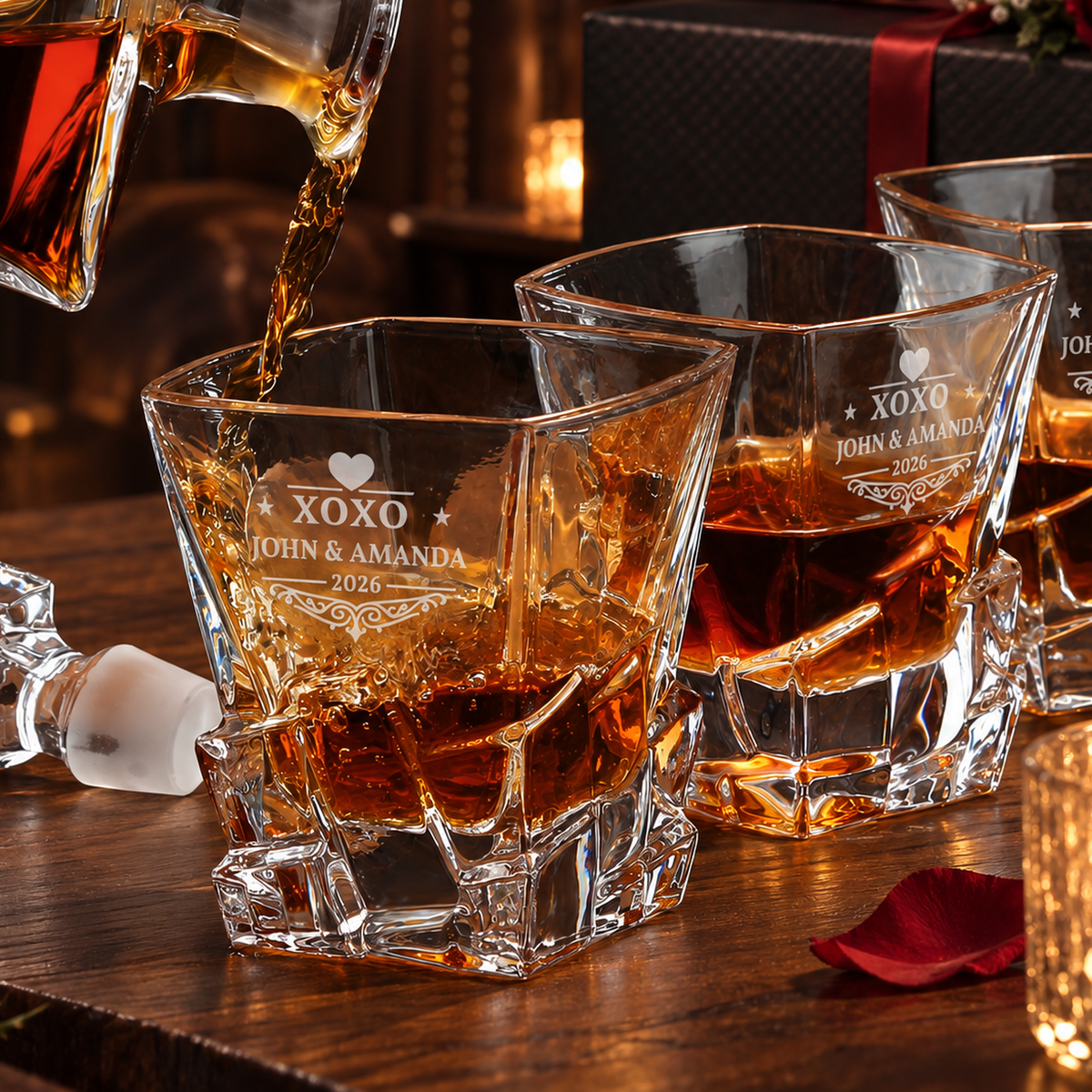 Valentine's Day Gift – Rocks Decanter Set with 2 Glasses, 8 Whiskey Cubes & Wooden Box – image 04