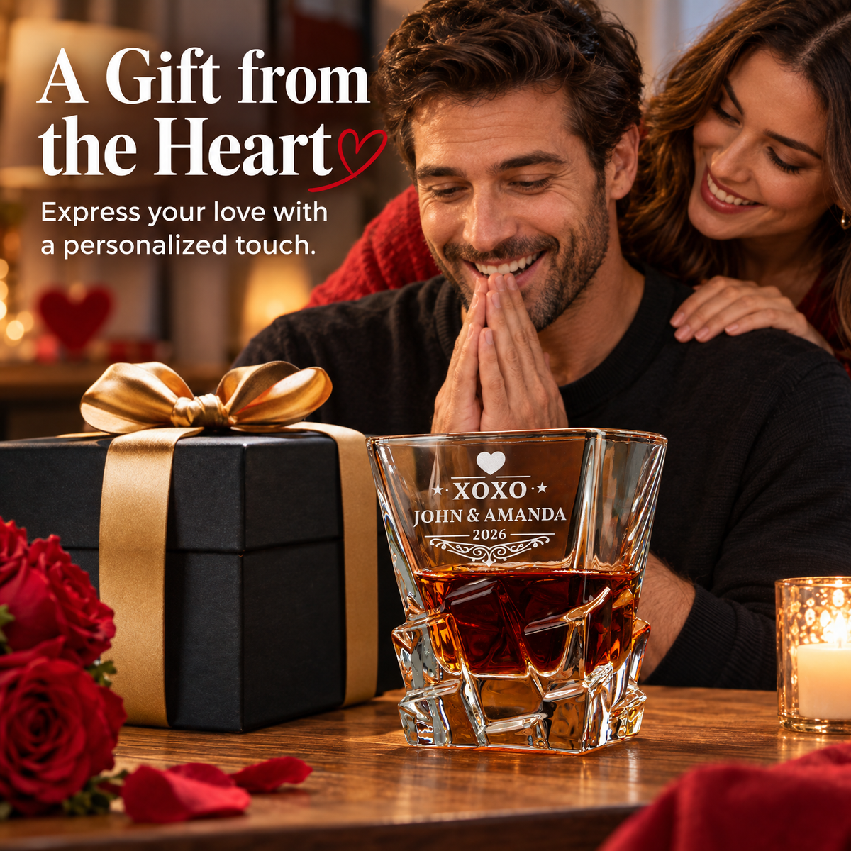 Valentine's Day Gift – Rocks Decanter Set with 2 Glasses, 8 Whiskey Cubes & Wooden Box – image 05