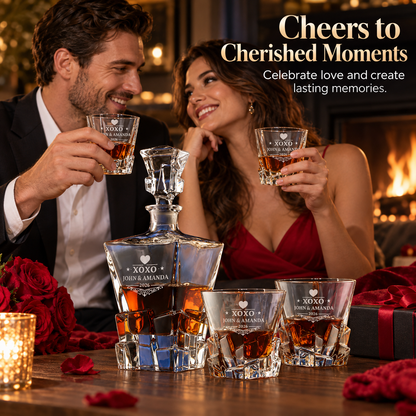 Valentine's Day Gift – Rocks Decanter Set with 2 Glasses, 8 Whiskey Cubes & Wooden Box – image 07