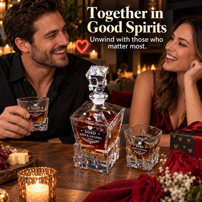 Valentine's Day Gift – Rocks Decanter Set with 2 Glasses, 8 Whiskey Cubes & Wooden Box – image 09