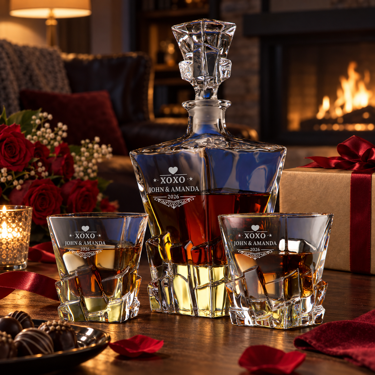 Valentine's Day Gift – Rocks Decanter Set with 2 Glasses, 8 Whiskey Cubes & Wooden Box – image 10