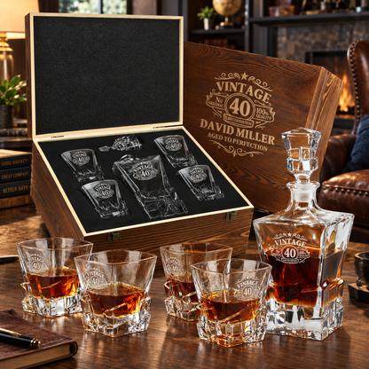 Birthday Gift – Rocks Decanter Set with 4 Glasses & Wooden Box – image 08