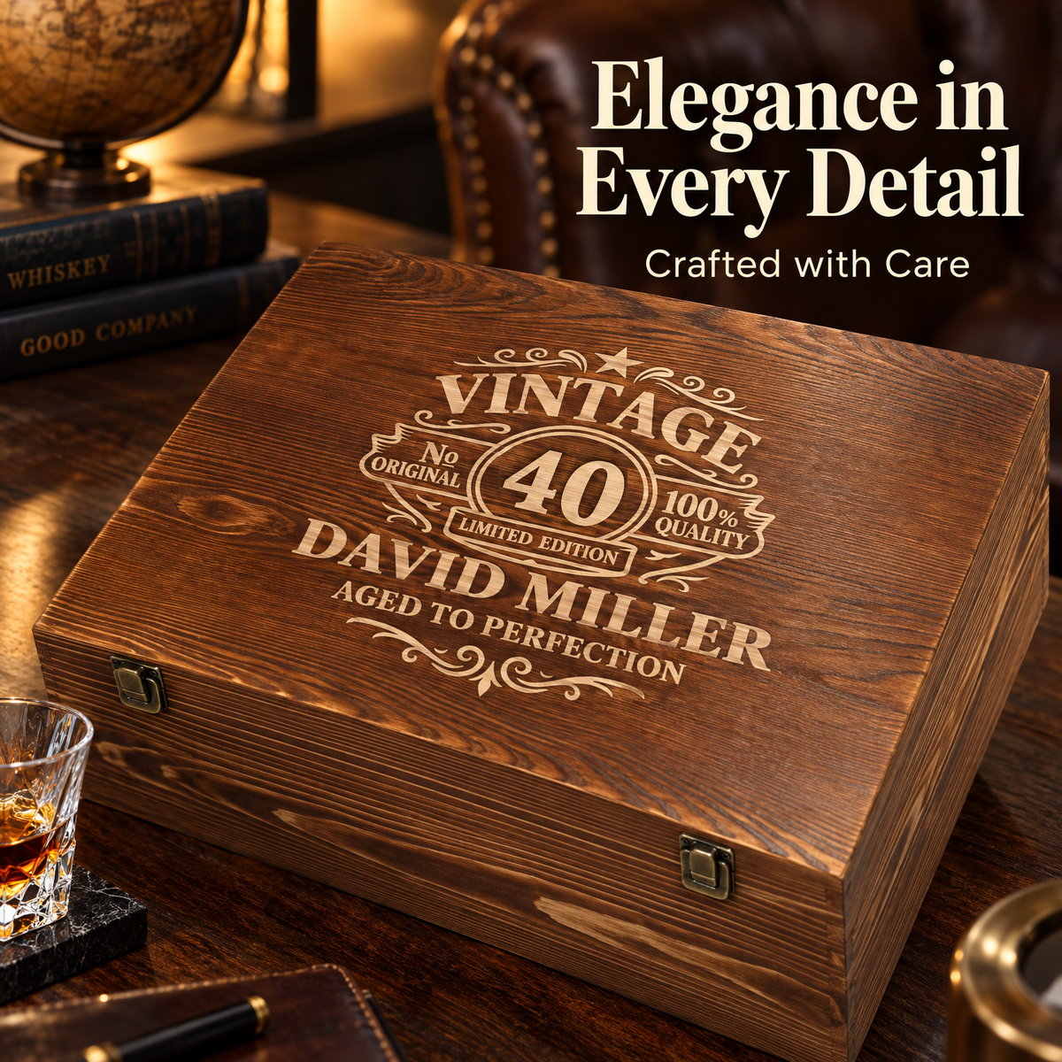 Birthday Gift – Rocks Decanter Set with 4 Glasses & Wooden Box product image