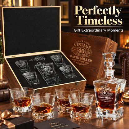 Birthday Gift – Rocks Decanter Set with 4 Glasses & Wooden Box – image 20