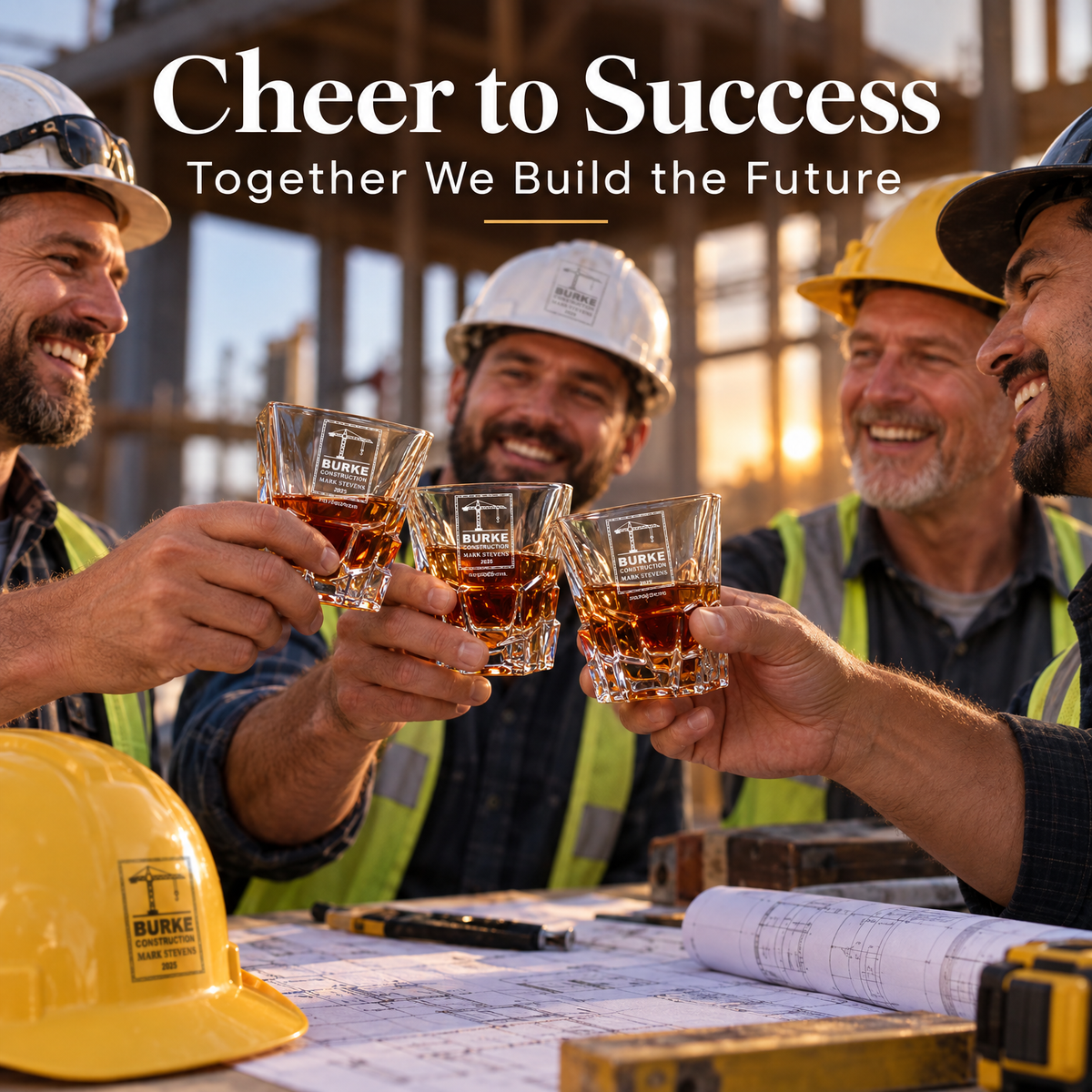 Construction Company Gifts – Rocks Decanter Set with 4 Glasses & Wooden Box – image 05