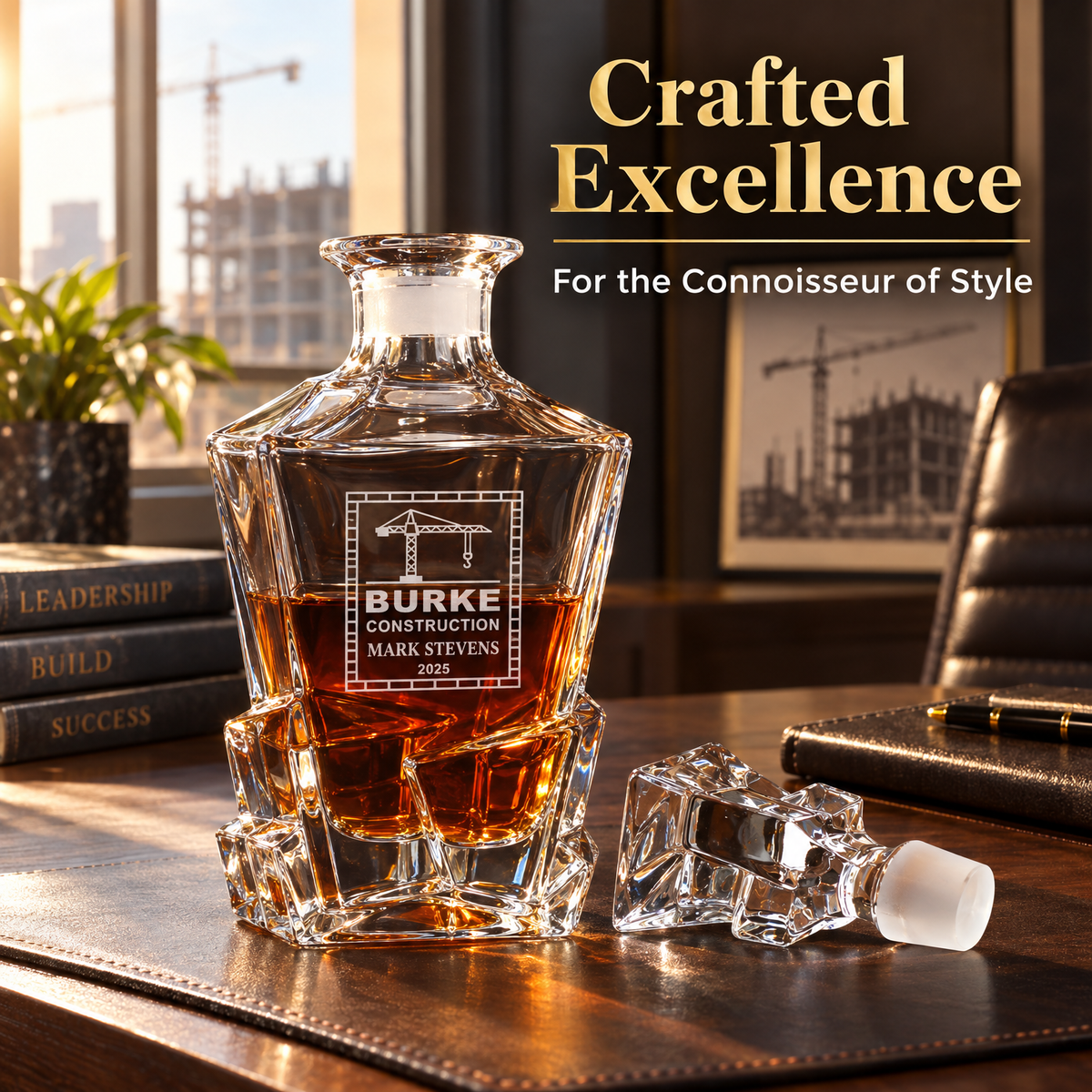 Construction Company Gifts – Rocks Decanter Set with 4 Glasses & Wooden Box product image