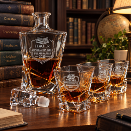Education Company Gifts – Rocks Decanter Set with 4 Glasses & Wooden Box – image 06