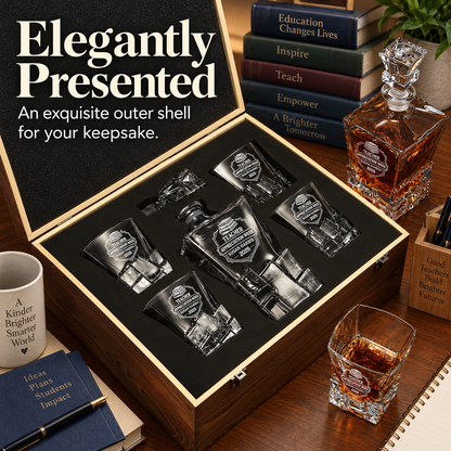 Education Company Gifts – Rocks Decanter Set with 4 Glasses & Wooden Box – image 12
