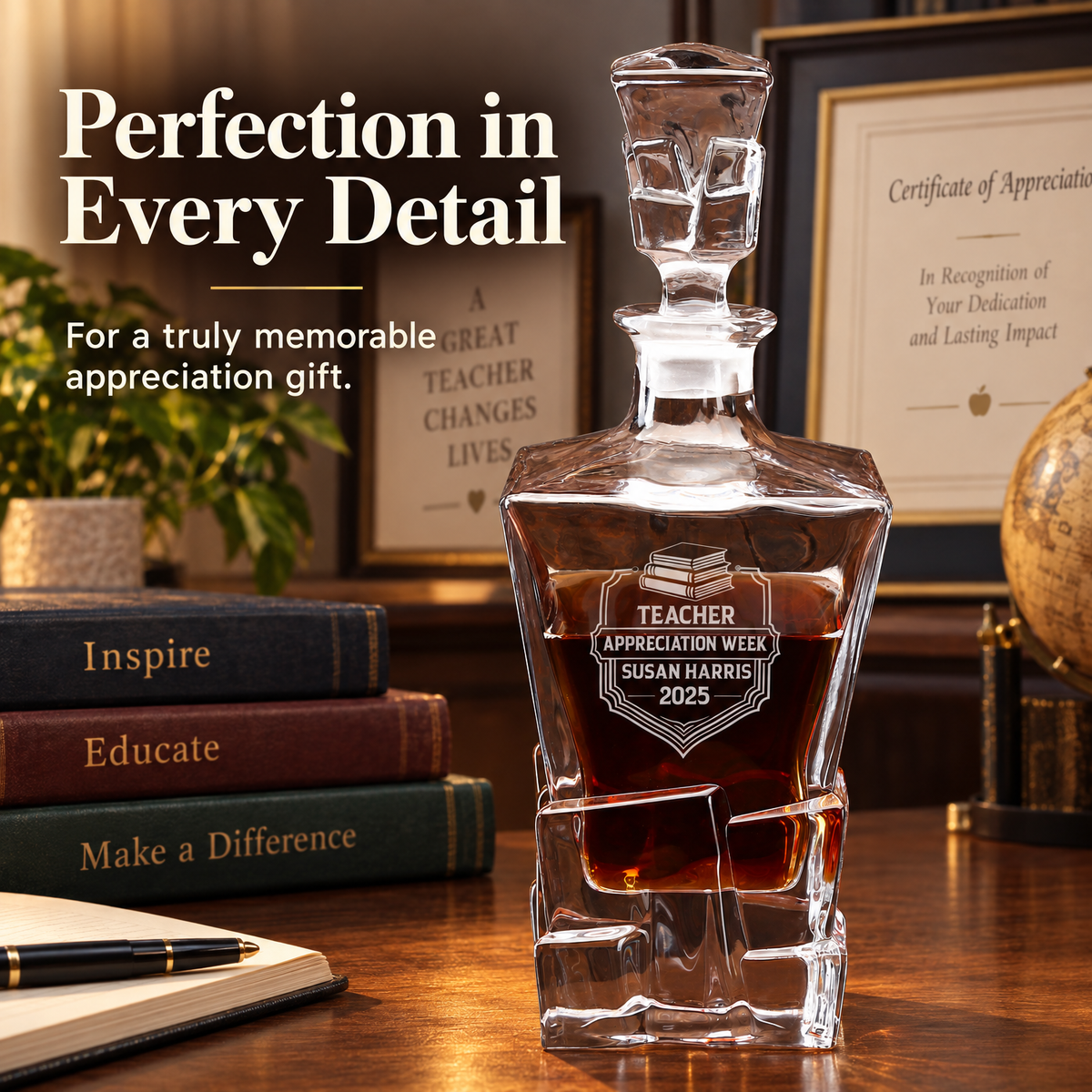Education Company Gifts – Rocks Decanter Set with 4 Glasses & Wooden Box – image 18