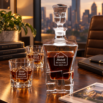 Real Estate Company Gifts – Rocks Decanter Set with 4 Glasses & Wooden Box – image 06
