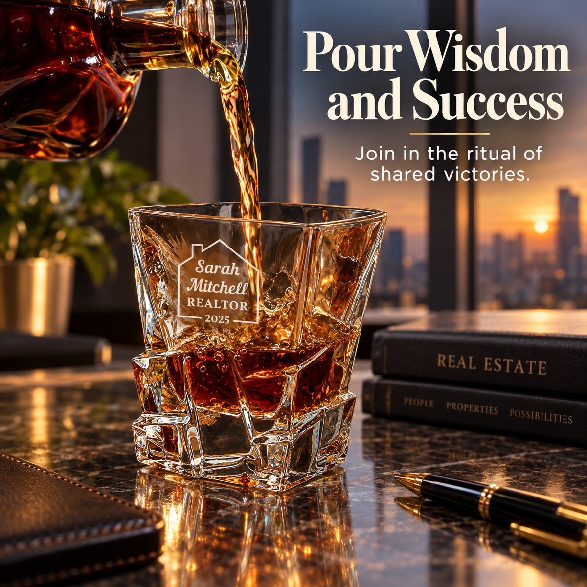 Real Estate Company Gifts – Rocks Decanter Set with 4 Glasses & Wooden Box – image 14