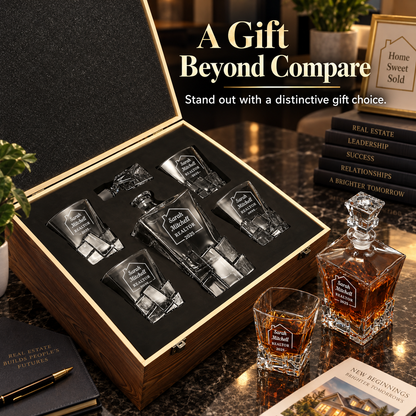 Real Estate Company Gifts – Rocks Decanter Set with 4 Glasses & Wooden Box – image 16
