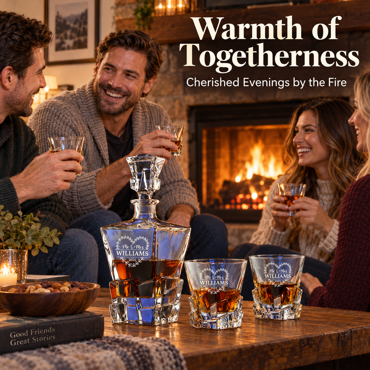 Family Gift – Rocks Decanter Set with 4 Glasses & Wooden Box product image