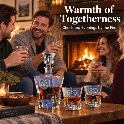Family Gift – Rocks Decanter Set with 4 Glasses & Wooden Box – image 07