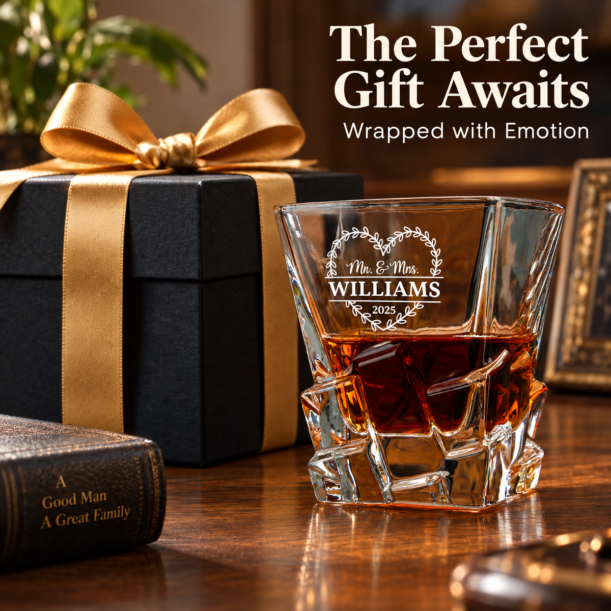 Family Gift – Rocks Decanter Set with 4 Glasses & Wooden Box product image