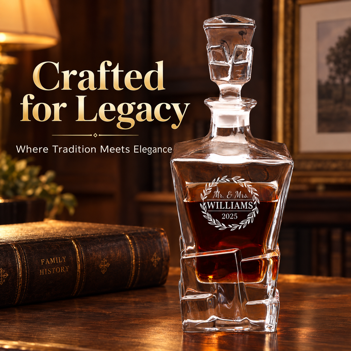 Family Gift – Rocks Decanter Set with 4 Glasses & Wooden Box – image 18