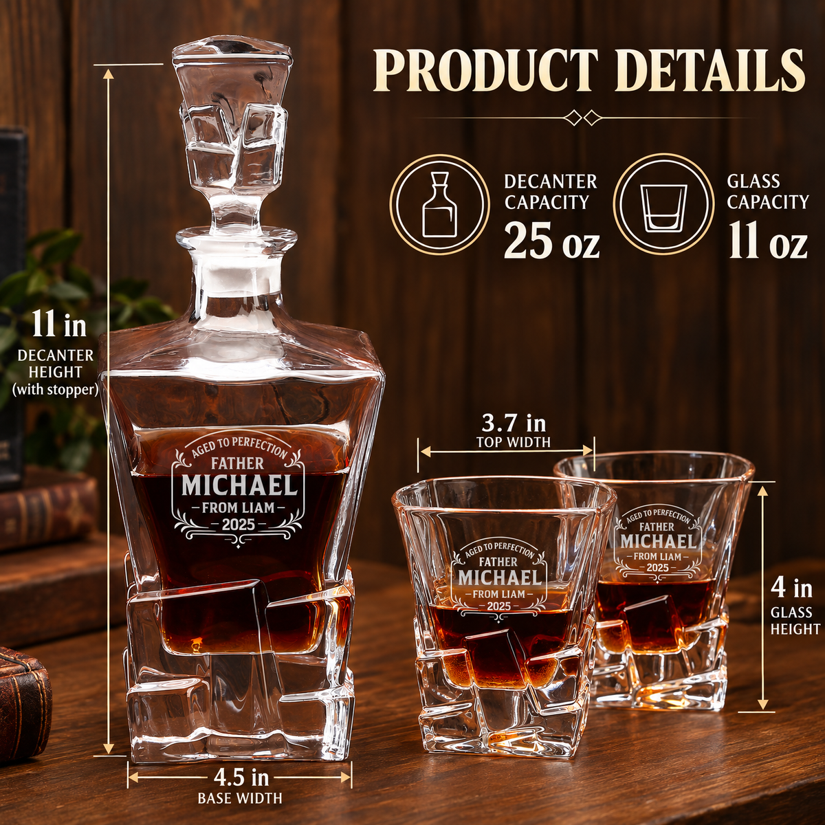 Gift for Father – Rocks Decanter Set with 4 Glasses & Wooden Box product image