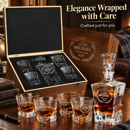 Gift for Father – Rocks Decanter Set with 4 Glasses & Wooden Box – image 12