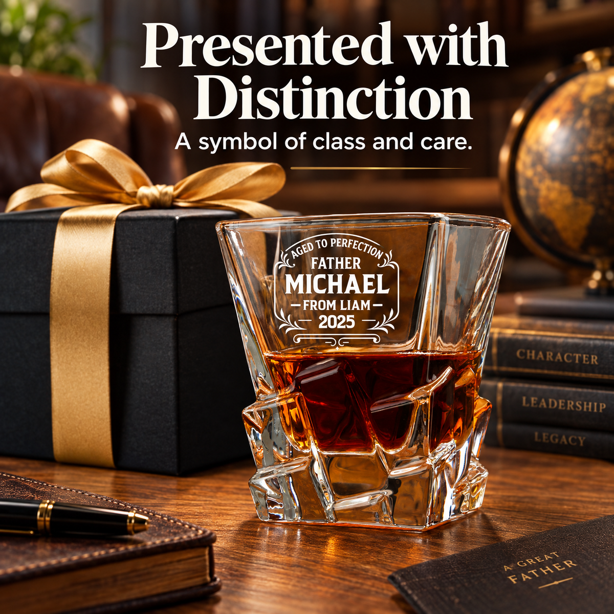 Gift for Father – Rocks Decanter Set with 4 Glasses & Wooden Box – image 16