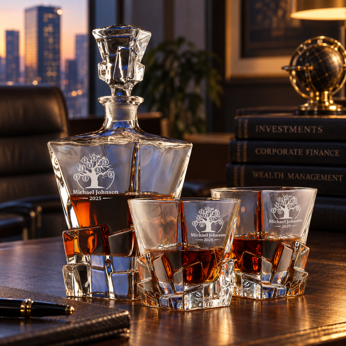 Finance Company Gifts – Rocks Decanter Set with 4 Glasses & Wooden Box product image