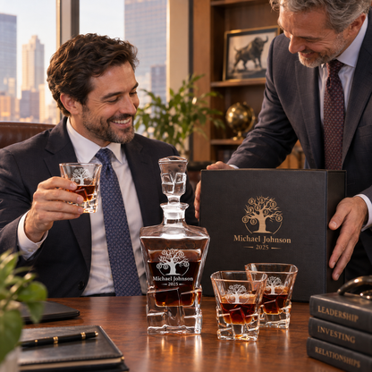 Finance Company Gifts – Rocks Decanter Set with 4 Glasses & Wooden Box – image 13