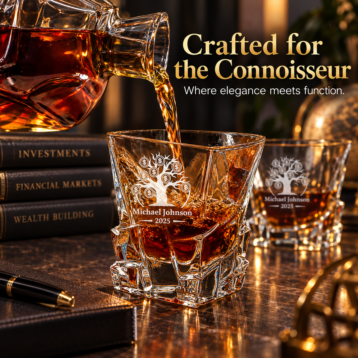 Finance Company Gifts – Rocks Decanter Set with 4 Glasses & Wooden Box product image