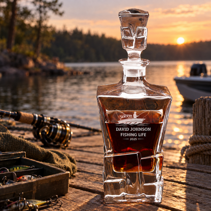 Gift for Fishermen – Rocks Decanter Set with 4 Glasses & Wooden Box – image 06