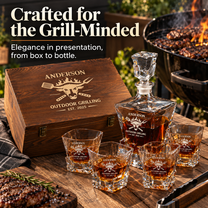 Gift for Grillmasters – Rocks Decanter Set with 4 Glasses & Wooden Box – image 12