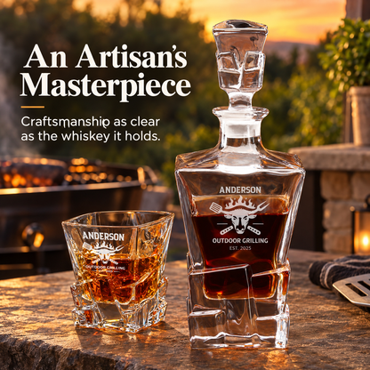 Gift for Grillmasters – Rocks Decanter Set with 4 Glasses & Wooden Box – image 18