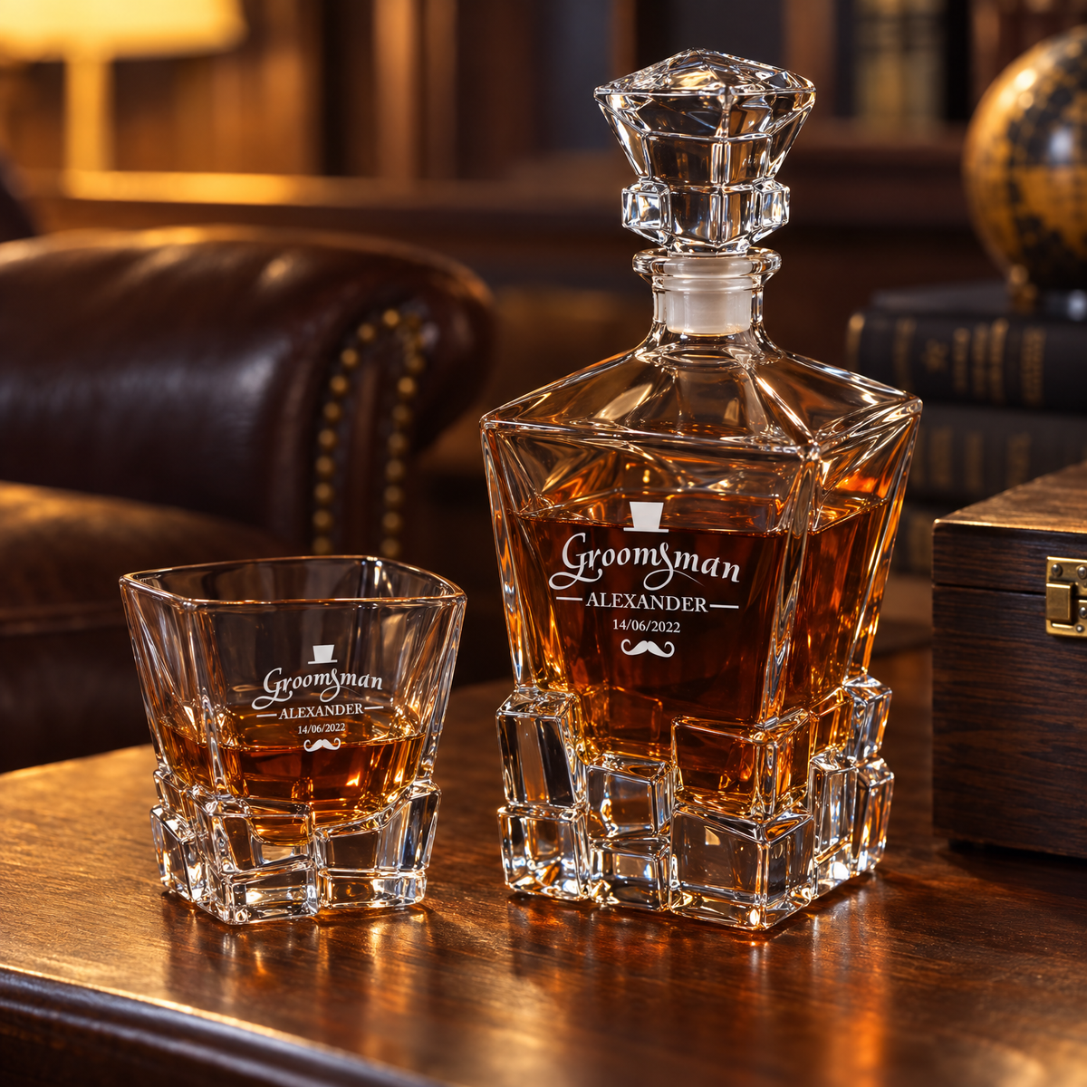 Groomsman Gift – Rocks Decanter Set with 4 Glasses & Wooden Box product image