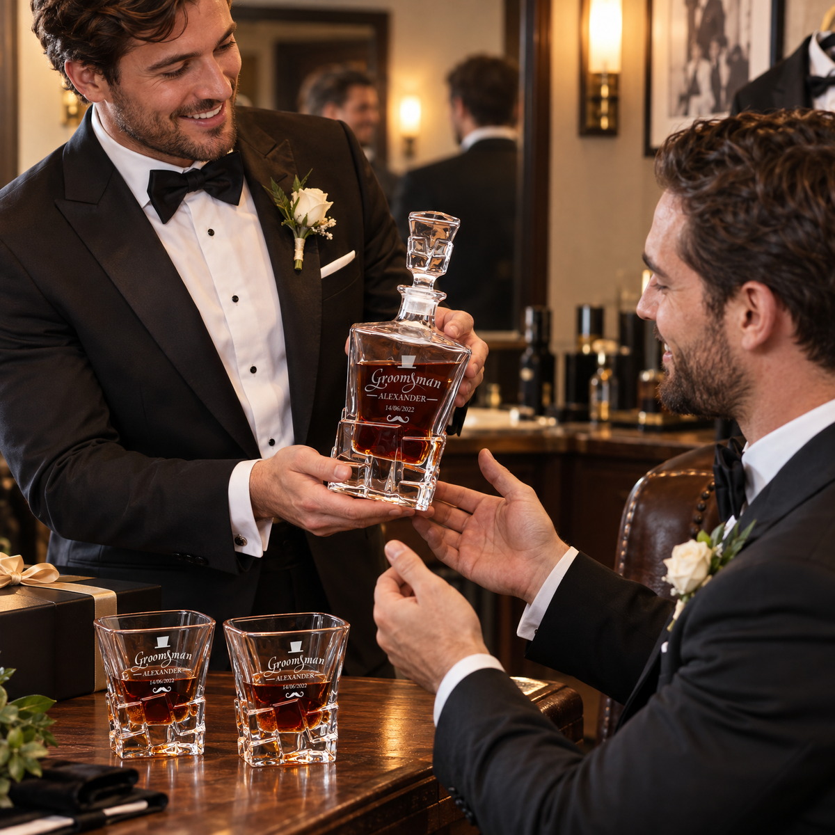 Groomsman Gift – Rocks Decanter Set with 4 Glasses & Wooden Box product image